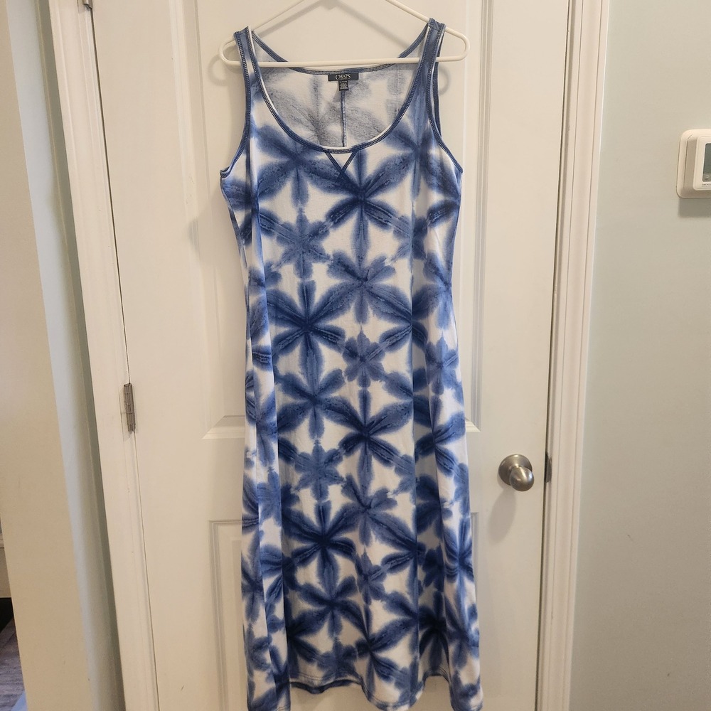 Chaps Womens Blue White Tie Dye Starburst Star Cotton Maxi Dress Beachy Coastal